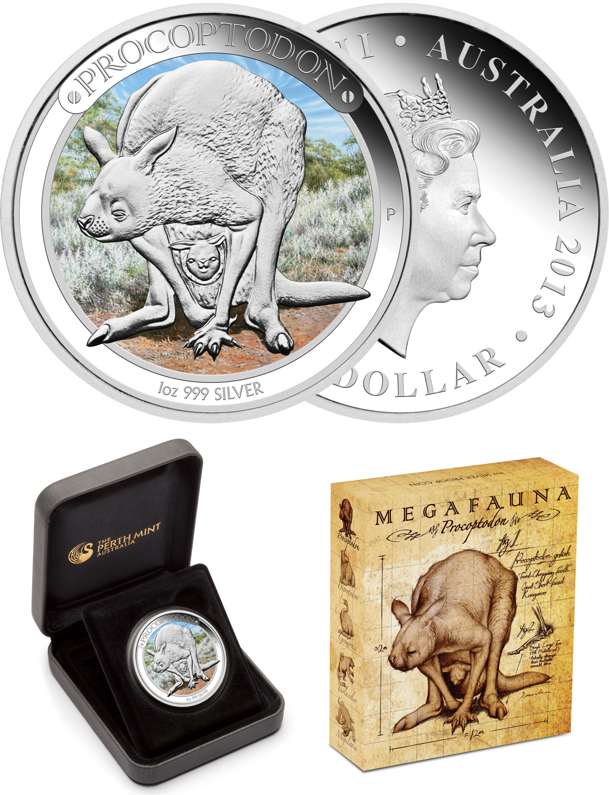 Giant Kangaroo 2013 $1 Australian Megafauna Procoptodon Silver Proof 1oz coin