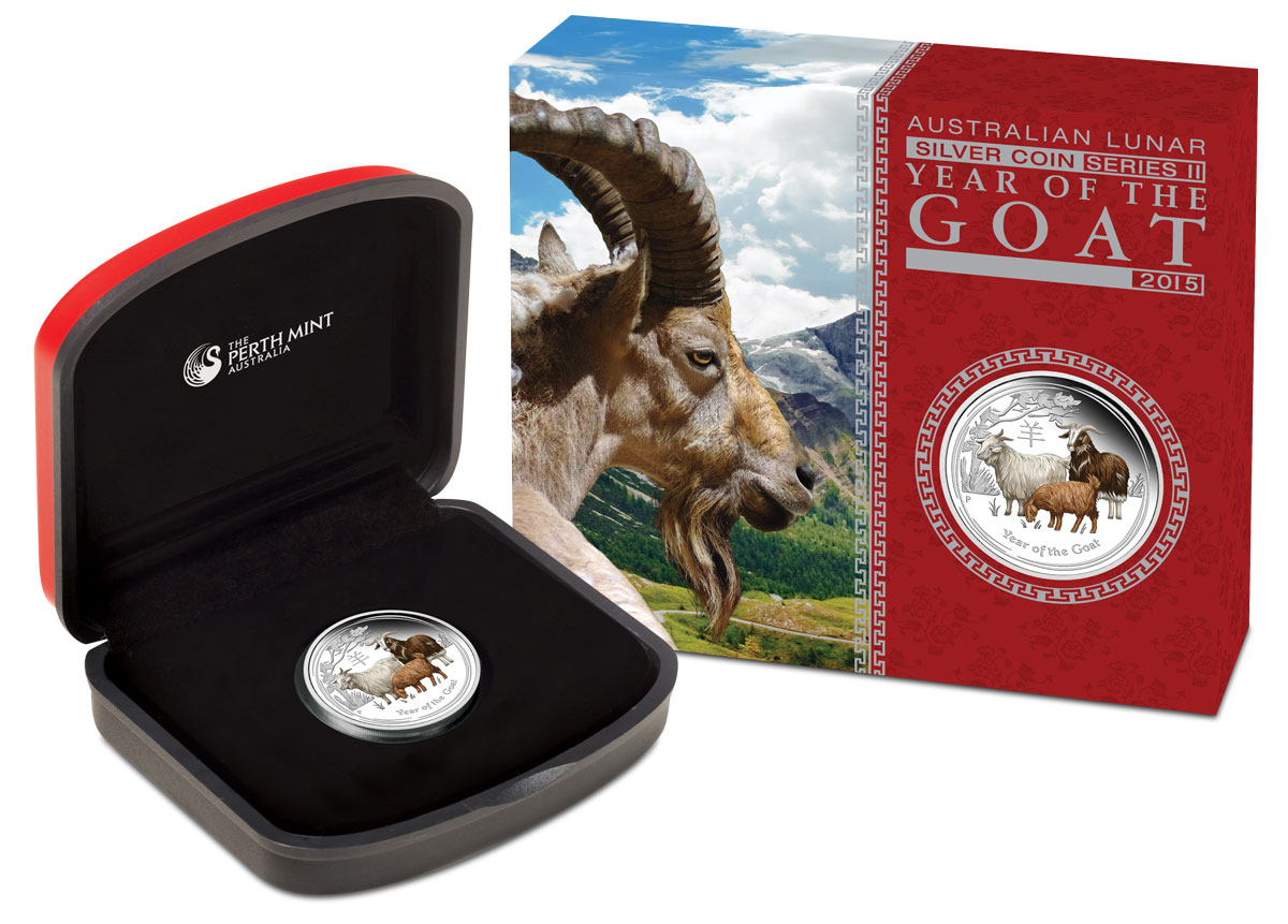 Perth Mint Australia $1 Lunar Series II Colored Goat 2015 1 oz .999 Silver Coin