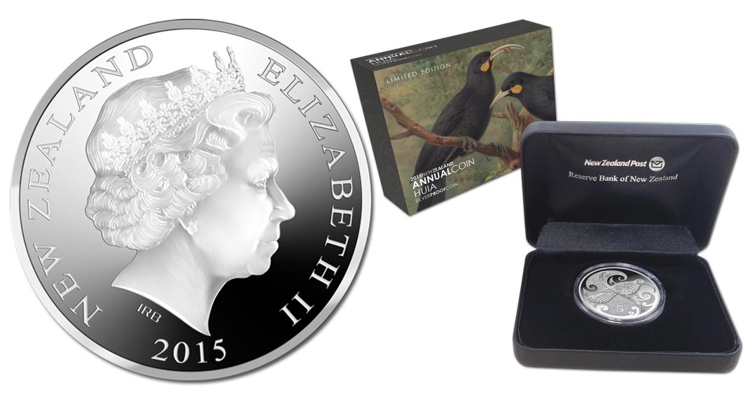 1 OZ Huia Bird 2015 New Zealand Silver $5 Dollars Proof Coin