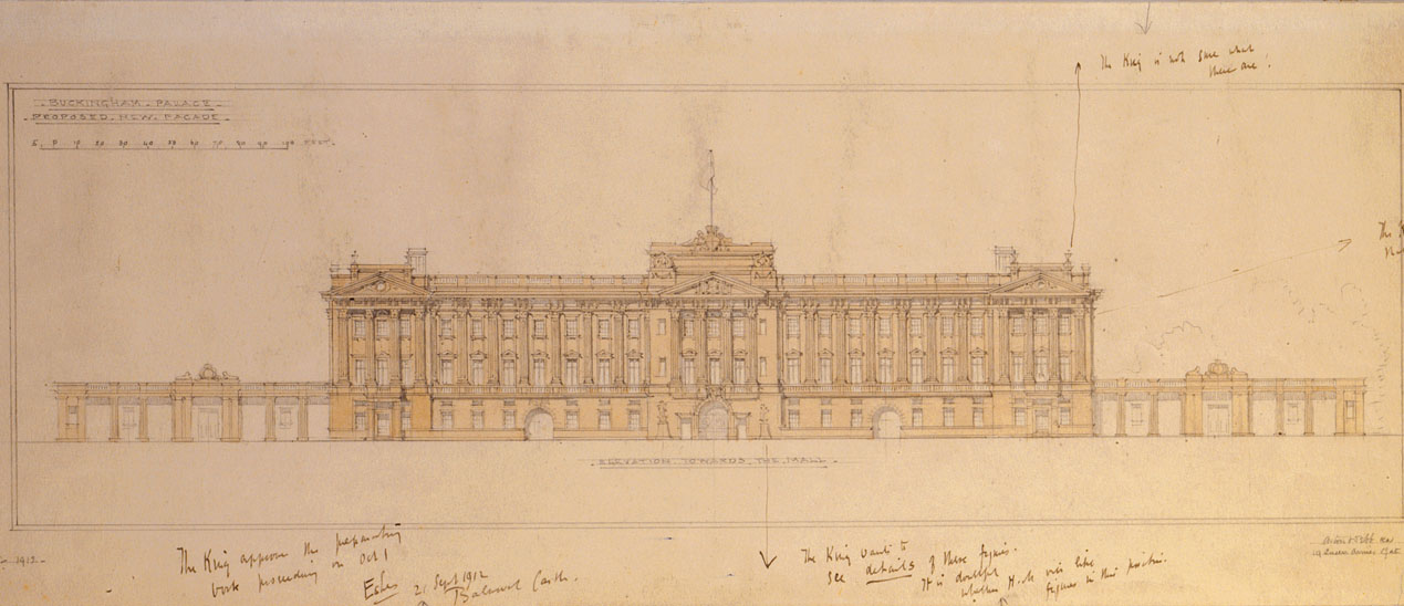 Design for the refacing of the east front of Buckingham Palace, 1912. Architect: Sir Aston Webb. © RIBA Library Drawings and Archives Collections