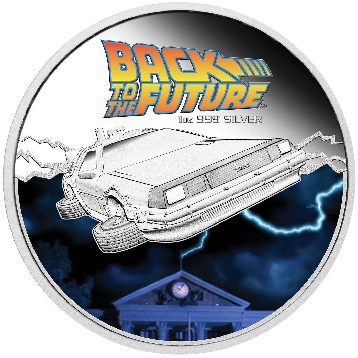 BACK TO THE FUTURE Silver Gold Coin Delorean Flying Car Sci Fi Film Marty McFly 