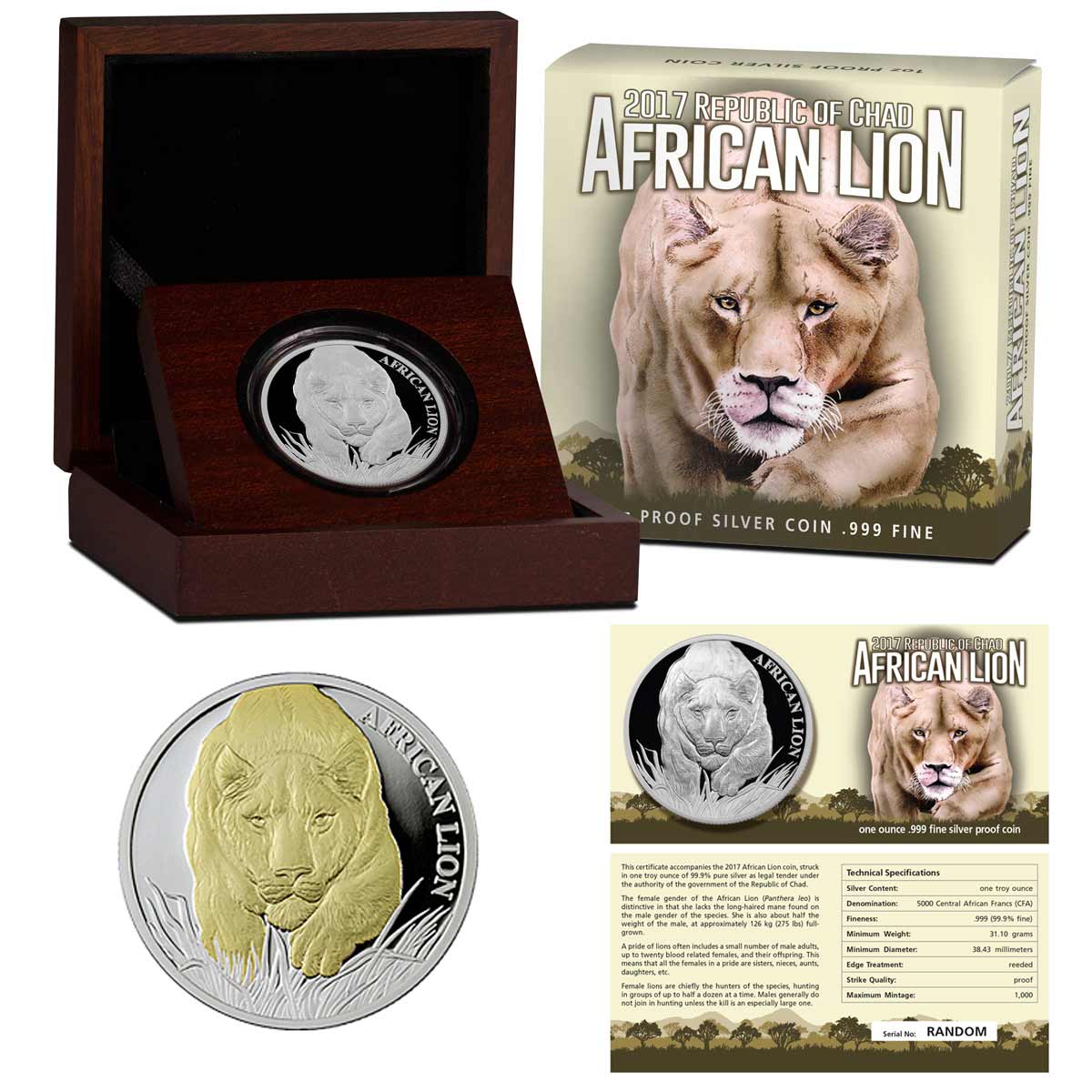 New 2018 African Lion 1 oz .999 Silver Coin 50k Minted W/Box & COA Republic Chad 