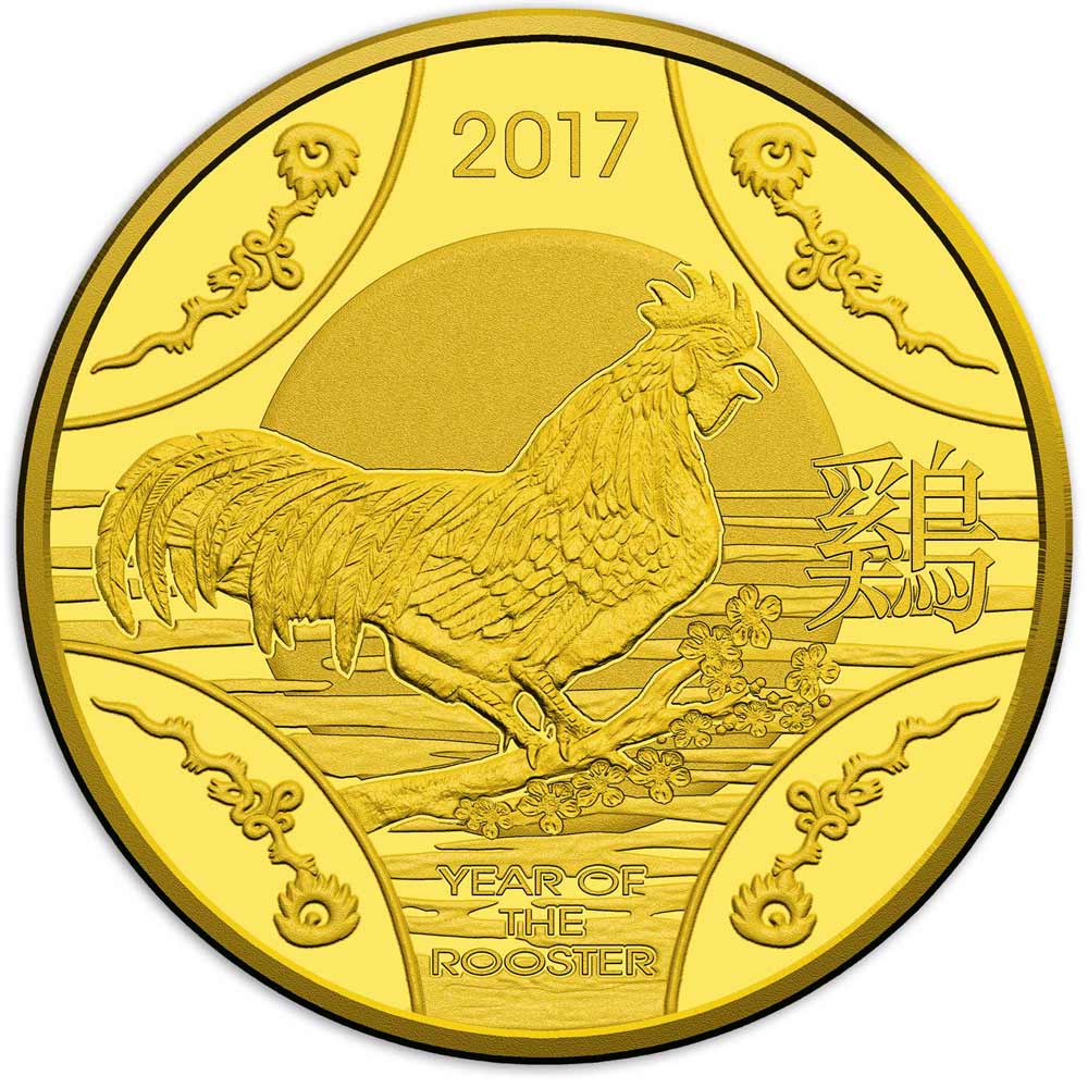 2017 YEAR OF THE ROOSTER Lunar CNY 24K Gold Clad Indian Buffalo Tribute Coin BOX 