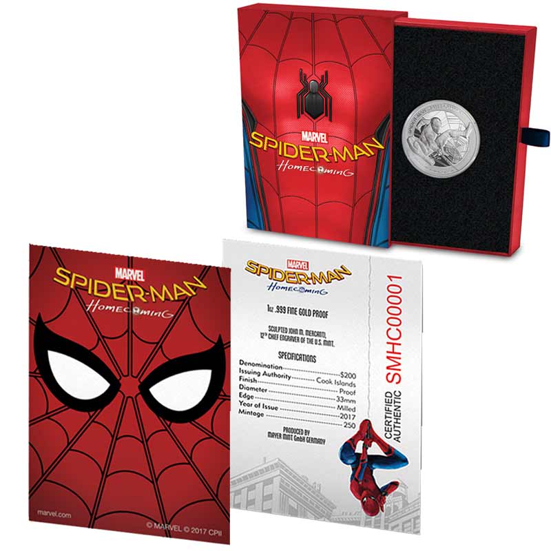2017 Cook Islands Marvel Spider Man Homecoming 1 oz Silver PROOF 