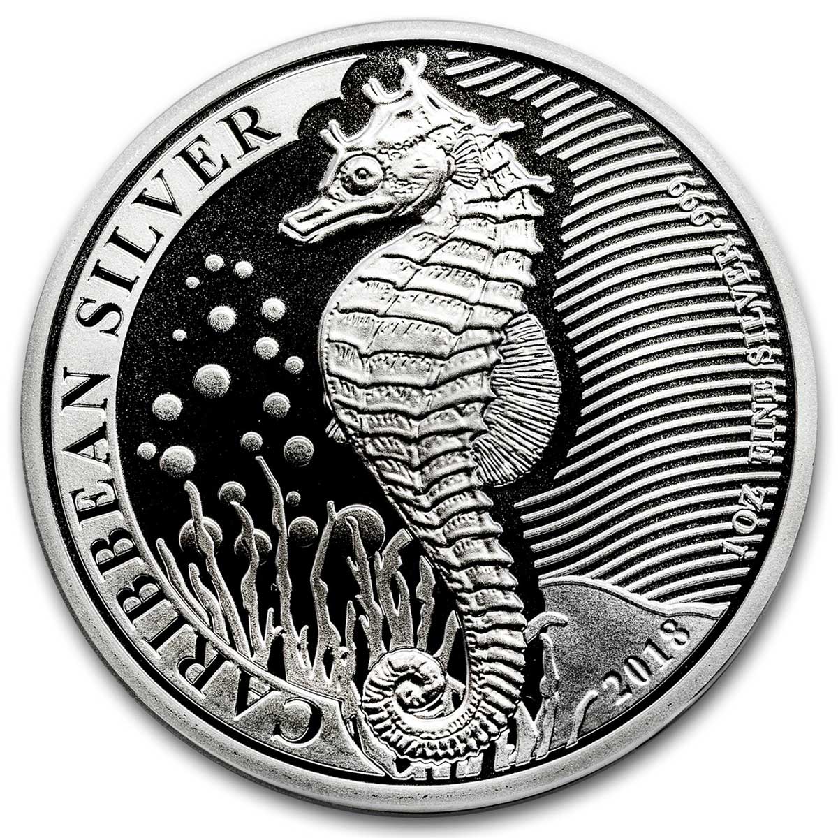 Caribbean Seahorse Barbados  2018 1 Oz Silver Coin