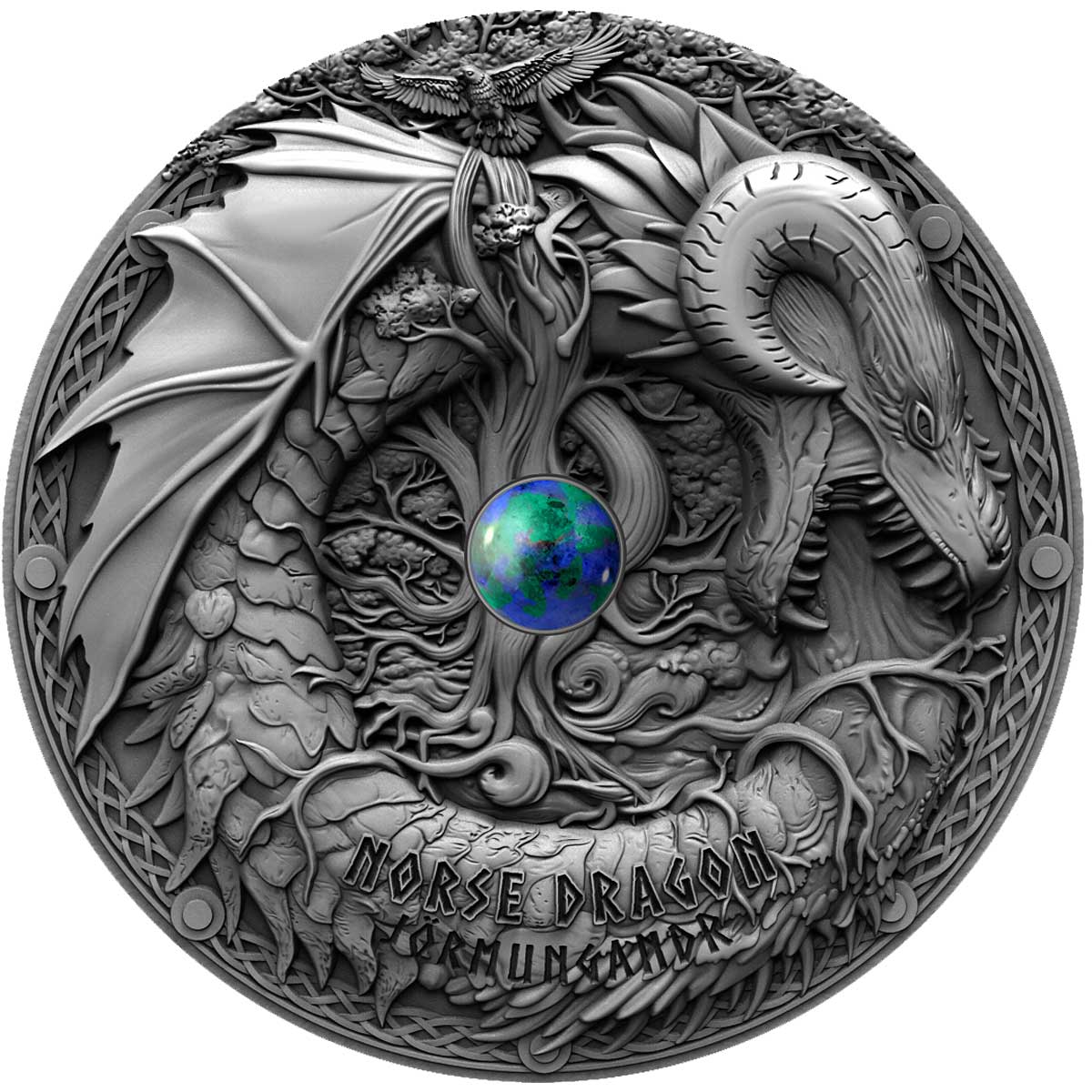 Nidhoggr The Dragon 5 oz Silver Antiqued Round W/COA Nordic Creatures Series 