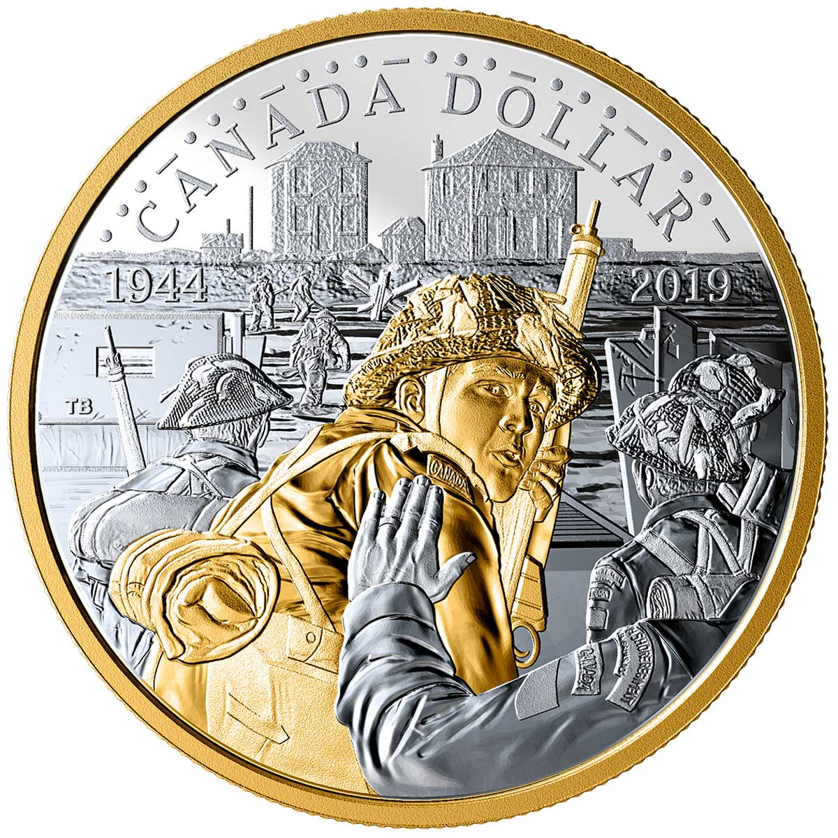 1944-2019 D-Day 75th Anniversary Proof Pure Silver Dollar $1 Canada Juno Beach 