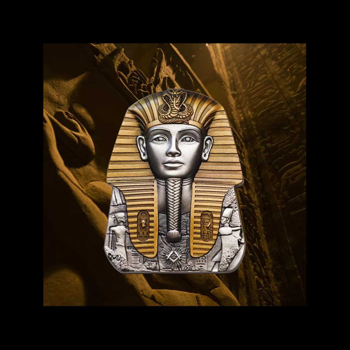 Gold & Silver Pharaoh Coin Medal Egypt Tutankhamuns Mask Pyramids Hieroglyphics 
